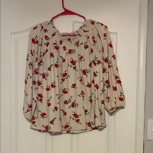 Old Navy Cream and Red Floral Blouse